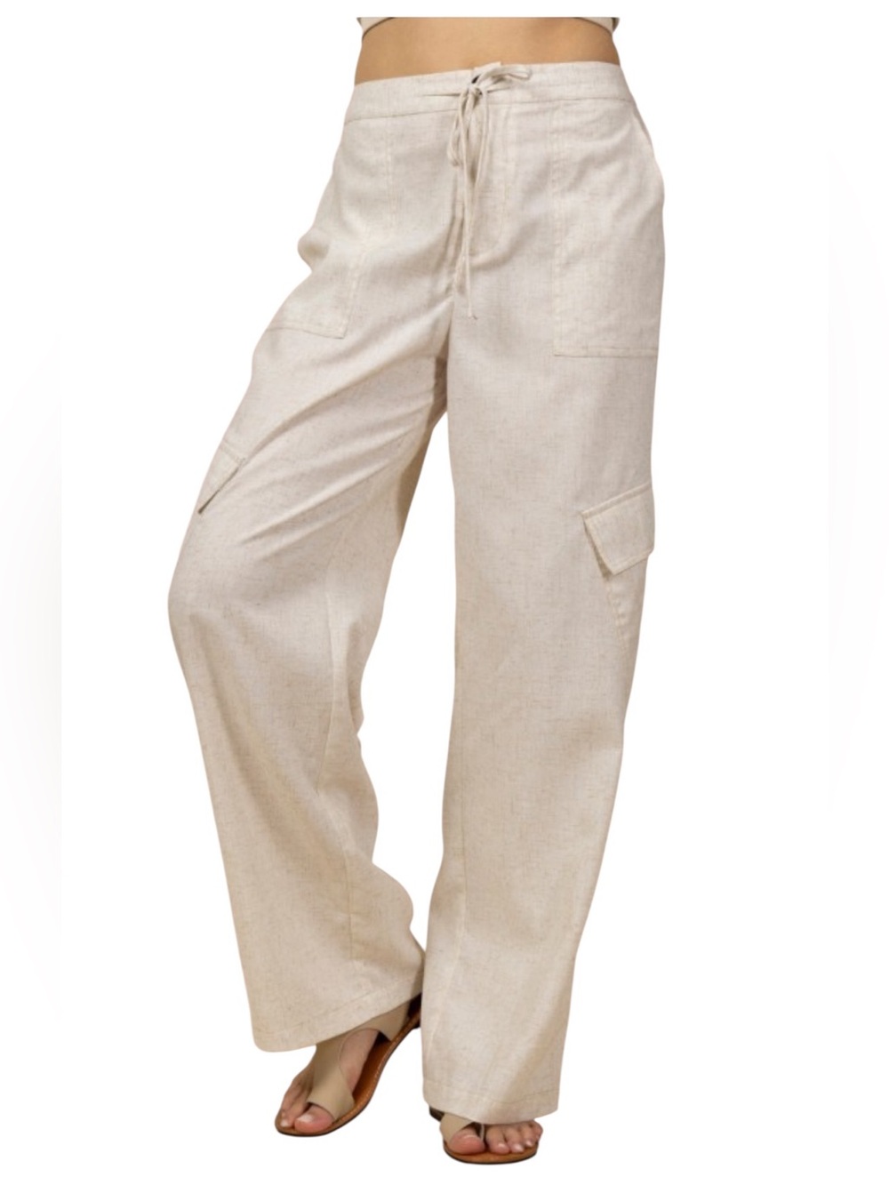 Very J New In Oatmeal Cotton blend Cargo Wide Leg Pant